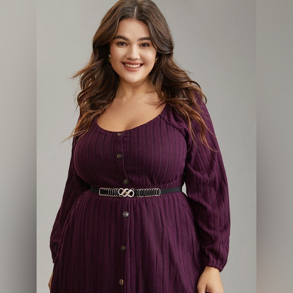 Beautiful plum, purple, ribbed, stretchy midi length dress - Picture 3 of 6